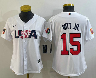 Women's USA Baseball #15 Bobby Witt Jr 2023 White World Classic Replica Stitched Jerseys,We sell and wholesale Women's USA Baseball #15 Bobby Witt Jr 2023 White World Classic Replica Stitched Jerseys on line form chian!